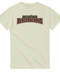 Naturvit t-shirt med texten Dags för en bensträckare i collegebokstäver.