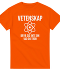 Orange t-shirt med grafiskt atomtryck för lärare och vetenskapsentusiaster