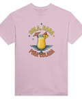 Sola, bada, Piña Colada" text och cocktailglas med paraply på rosa t-shirt.