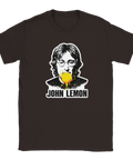Vintagedesign med John Lemon-tryck på en mörkbrun bomullströja