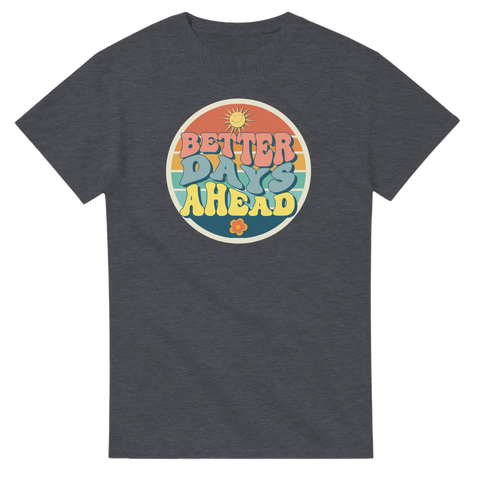 Stilren retro-logotyp med texten Better Days Ahead i mjuka pastellfärger