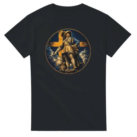 Historisk illustration av Gustav II Adolf på svart t-shirt