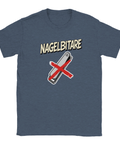 Stålblå t-shirt med lekfullt motiv om bristande självkontroll