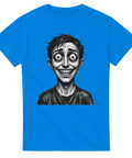 Obehaglig karaktär med stora ögon – dark humor tryck på blå t-shirt