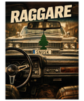 Retroinspirerad poster med motiv från förarsätet i en klassisk amerikanare