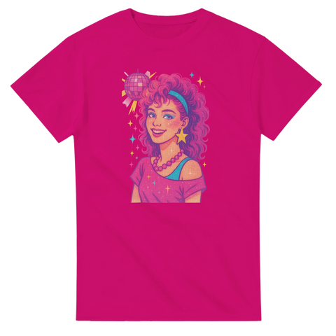 80s Girl på t-shirt, avgränsad form, stark kontrast, handritad estetik