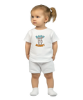 Söt tecknad kanin med texten "BABY BUNNY" på vit baby t-shirt.