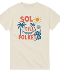 Retro semestermotiv med palmer och hängmatta på benvit t-shirt