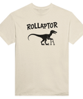 Beige t-shirt med minimalistisk och skämtsam grafisk illustration av urtidsdjur