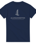 Klassiskt svenskt naturmotiv med gran och linjegrafik – stilren t-shirt
