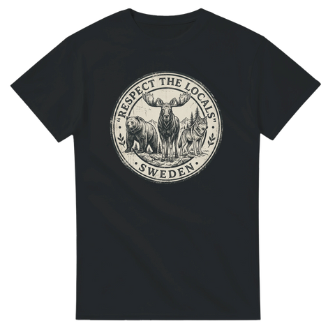 Grafiskt tryck Respect the locals Sweden på svart t-shirt