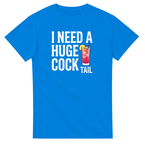 Blå t-shirt med kaxigt citat och en illustrerad cocktail med citronskiva