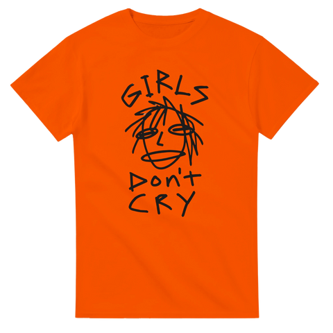 Lekfullt och rått motiv med texten Girls Don't Cry – orange t-shirt