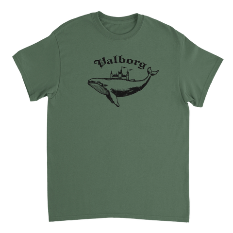 Absurd ordvits med en val bärandes på ett slott – grafisk t-shirt design