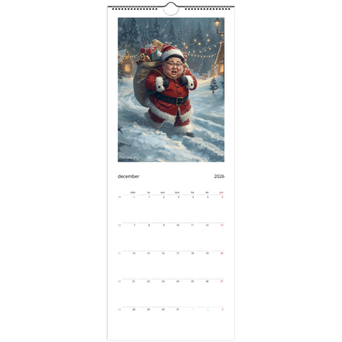 Lekfull illustration av Kim Jong-un som jultomte bärandes på en tung säck