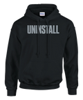 Svart huvtröja med provokativt Uninstall-motiv i grå typografi