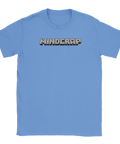 Ljusblå t-shirt med grafiskt Mindcrap-tryck inspirerat av klassisk spelestetik