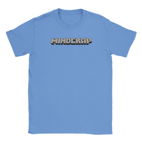 Ljusblå t-shirt med grafiskt Mindcrap-tryck inspirerat av klassisk spelestetik