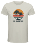 Vintagedesign med tropiskt motiv tryckt på benvit premium t-shirt