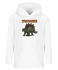 Stegosaurus med solglasögon och text på vit barnhoodie med känguruficka.