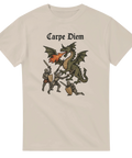 Carpe Diem Middle Ages på t-shirt, illustration stil, tydlig siluett, handritad estetik