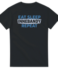 Svart t-shirt med blått Eat Sleep Innebandy Repeat citat