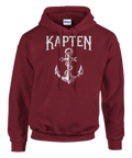 Klassiskt marint tryck med ankare och texten Kapten – vinröd hoodie