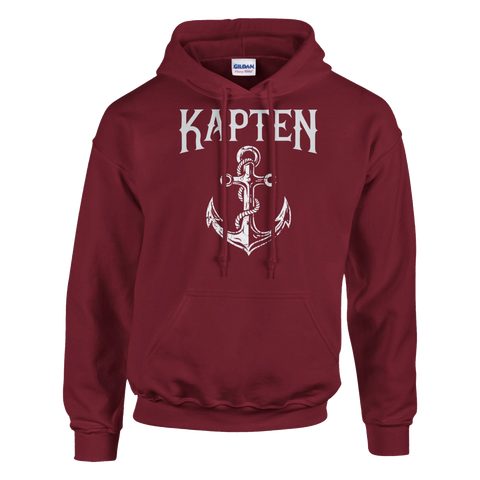 Klassiskt marint tryck med ankare och texten Kapten – vinröd hoodie