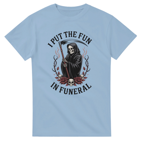 Liemannen med lie omgiven av rosor och dödskallar – grafisk t-shirt