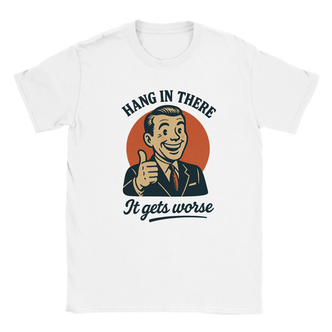 Retro t-shirt med mörk humor och ironiskt budskap