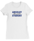 Vit dam-t-shirt med minimalistisk textdesign för studenten 2026