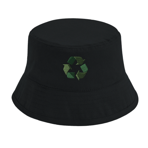 svart ekologisk bucket hat med broderat återvinningsmärke