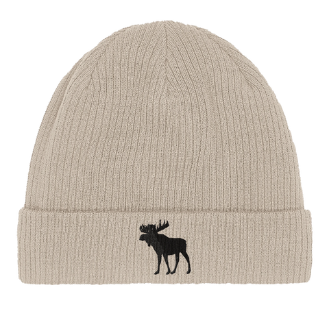 ekologisk mössa i bomull med broderad älgsiluett
