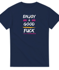 Marinblå t-shirt med texten Enjoy a Good F*ck i retrostil