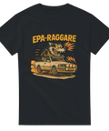 Svart t-shirt med Billy Badger i en Volvo, brinnande däck och texten "EPA-RAGGARE", perfekt för EPA-förare och raggare.
