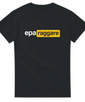 Svart t-shirt med vit och gul text "eparaggare", perfekt för raggare och epa-åkare som gillar bilkultur och humor