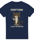 Marinblå t-shirt med sur katt och texten “Everything is purrfectly fine”