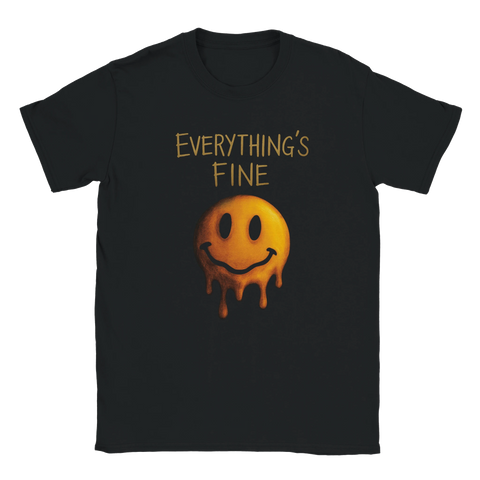 T-shirt med smältande smiley och texten "Everything’s Fine"
