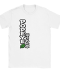 Minimalistisk vit t-shirt med grafiskt Popeye-motiv i japansk stil