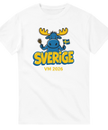Tecknad blå älg med svensk flagga – grafisk Sverige VM 2026 t-shirt