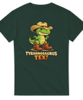 Grön t-shirt med tecknad Tyrannosaurus Rex i cowboyhatt och boots