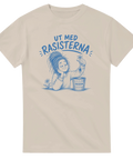 Illustration av blomma och papperskorg med politiskt budskap – sandfärgad t-shirt