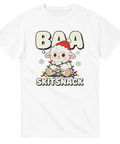 Illustration av sött julfår med ljusslinga och texten Baa Skitsnack – grafisk t-shirt
