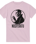 T-shirt i ljusrosa med grafiskt tryck av filmhistoriens första vampyr
