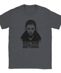 Mörkgrå t-shirt med provokativ illustration av en kvinna i hög krage