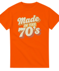 Orange t-shirt med vintage 70-tals tryck i gult och beige
