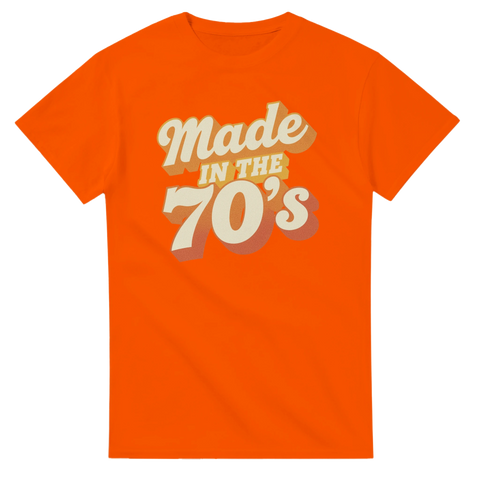 Orange t-shirt med vintage 70-tals tryck i gult och beige