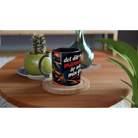 Mugg med texten Det där med människor är inte min grej och retromotiv.