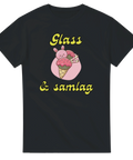 Svart t-shirt med ironisk grafik föreställande en söt glass och provokativ text
