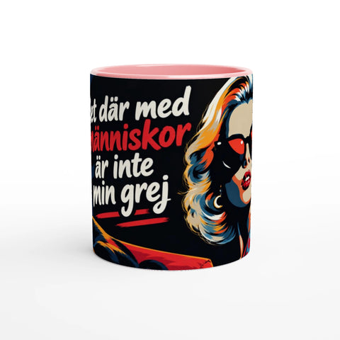 Mugg med texten Det där med människor är inte min grej och retromotiv.